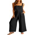thumbnail image 2 of Women‘s 2 Piece Outfits Square Neck Cotton Tank Crop Top Wide Leg Pants Matching Lounge Set Tracksuit Pockets, 2 of 8