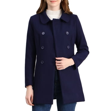 INSPIRE CHIC Manteau Caban Long d'Hiver à Double Boutonnage pour Femme à Col Peter Pan m Bleu Marine