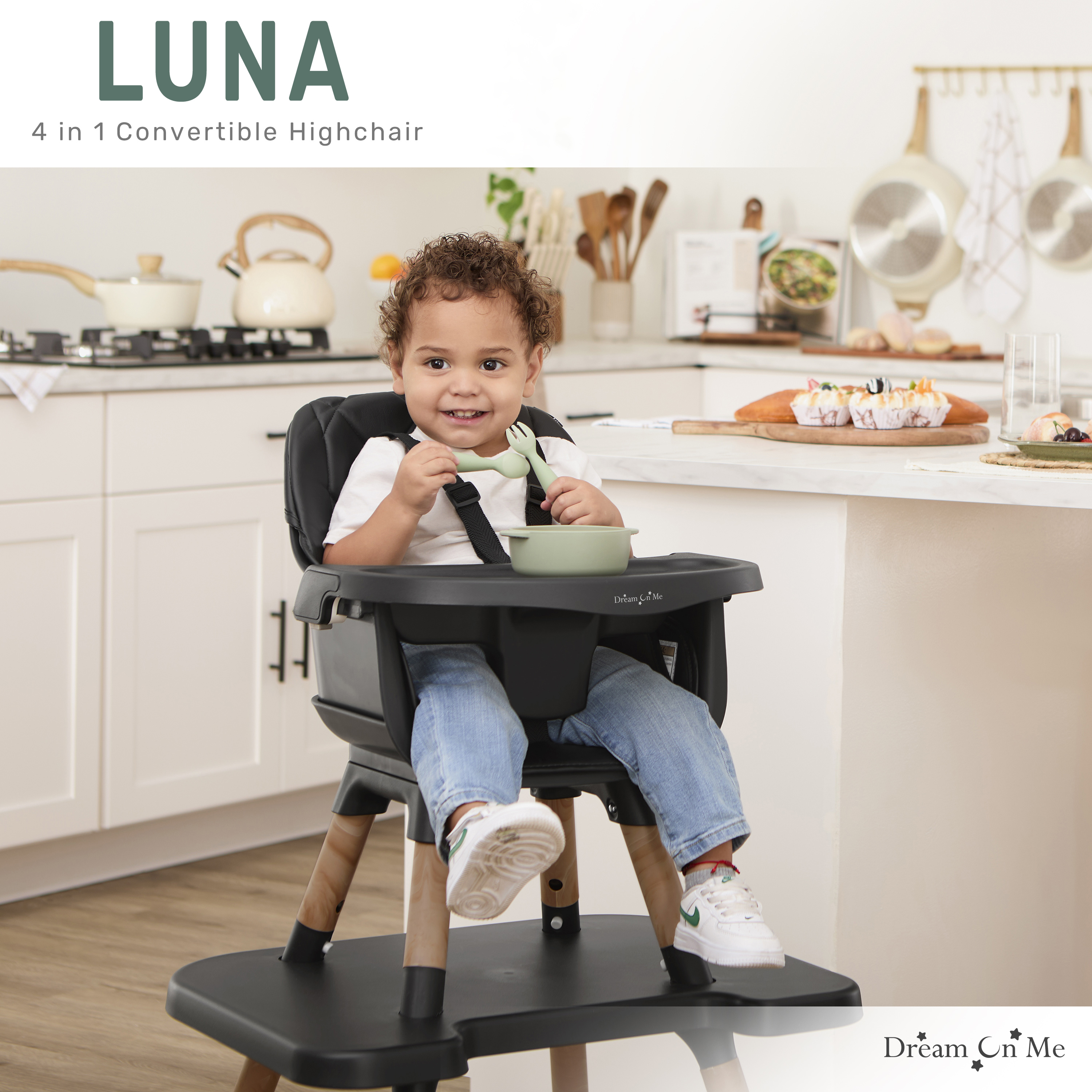 Chaise haute convertible 4 en 1 Dream On Me Luna, noire