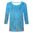 thumbnail image 4 of IROINNID en Solde T-shirt à Manches Longues en Polyester pour Femmes T-shirt Imprimé Confortable Blouse Mi-Longue Col Rond, Bleu, 4 of 4