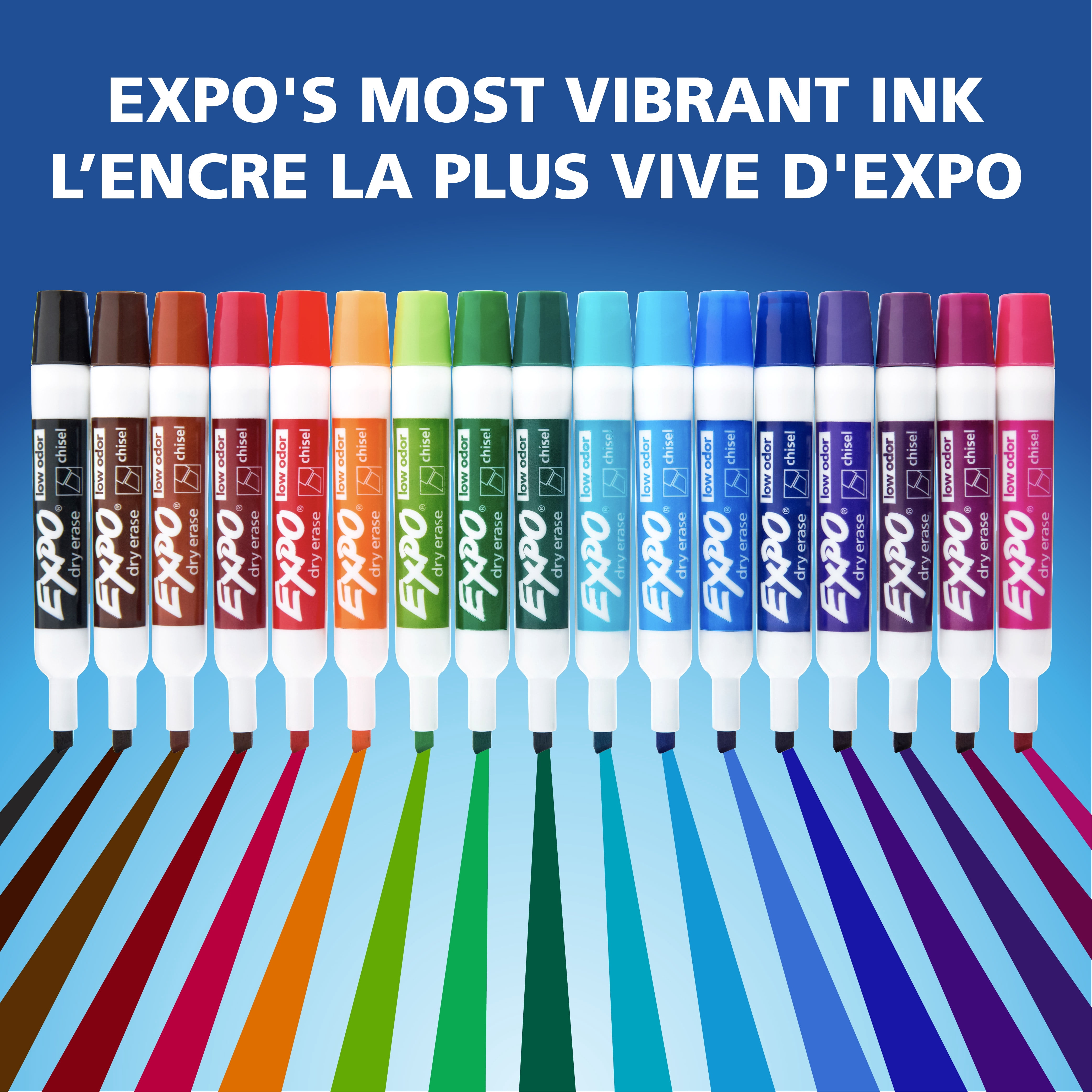 Ensemble de marqueurs effaçables à sec EXPO, pointe biseautée, couleurs variées, efface, support, 8 unités