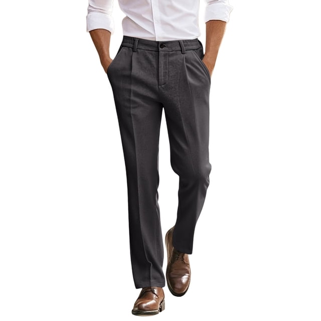 Men's Business Style Solid Colour Straight Slim Fit Trousers Suitable Trousers To Wear With Suit Tops