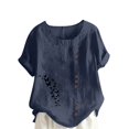 thumbnail image 3 of QATAINLAV T-Shirts à Manches Courtes pour Femmes Mode T-Shirts à Imprimé Papillon Hauts Décontractés Coupe Ample Col Rond Blouse en Lin Tenues d'Été de Plage Rabais de 90 % Liquidation Bleu Marine TTTTG, 3 of 5
