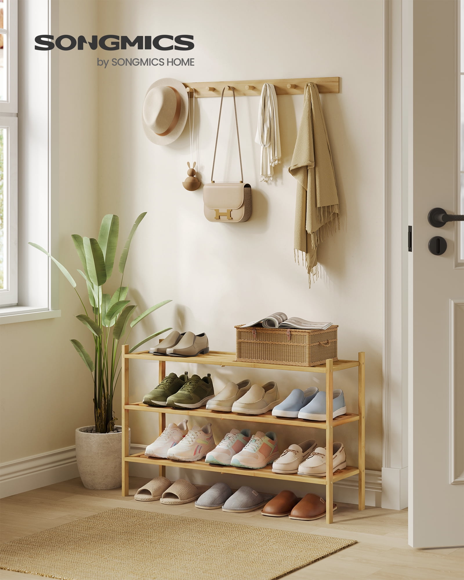 SONGMICS Bamboo Shoe Rack for Closet, Stackable Shoe Oragnizer, Space ...
