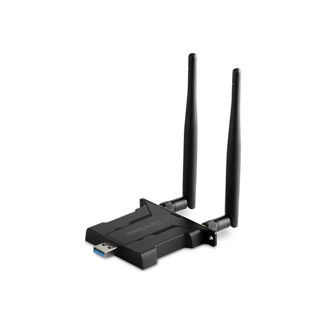 ViewSonic VB-WIFI-005 network adapter with dual antennas, supporting 802.11ax Wi-Fi 5, Wi-Fi 6, and Bluetooth 5.2. Compatible with ViewBoard models IFP5550, IFP6550, IFP6552, IFP7550, IFP7552, and IFP8652.