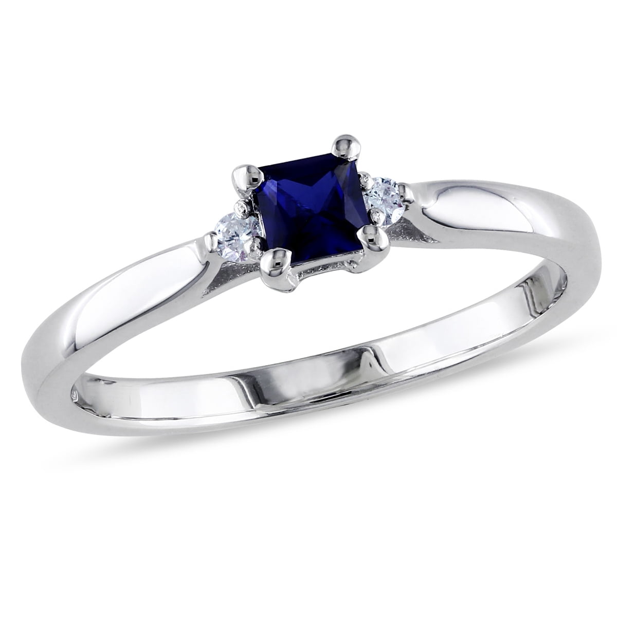 2/5 Carat (ctw) Lab-Created Blue Sapphire & Diamond Ring in Sterling Silver