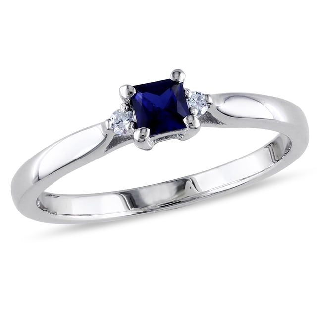 2/5 Carat (ctw) Lab-Created Blue Sapphire & Diamond Ring in Sterling Silver