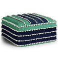 thumbnail image 1 of Simpli Home Garbo Boho Pouf Carré Tissé en Aqua, Marine et Blanc, 1 of 7