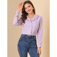 thumbnail image 3 of INSPIRE CHIC Women's V Neck Ruffled Collare Swiss Dots Puff Sleeve Button Front Shirt, 3 of 6