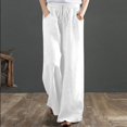 thumbnail image 2 of Pantalon Grand en Lin pour Femmes, Taille Élastique à Cordon, Palazzo Décontracté avec Poches, 2 of 6