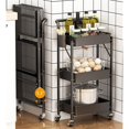 thumbnail image 4 of Pemberly Row 3-Tier Metal Storage Utility Rolling Cart with Foldable in Black, 4 of 14