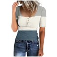 thumbnail image 1 of UPPADA Women's Summer Tops Short Sleeve V Neck Ribbed Knit Tees Trendy Button Front T Shirts Henley Solid Color Shirts Vacation Oufits Gray,S, 1 of 2