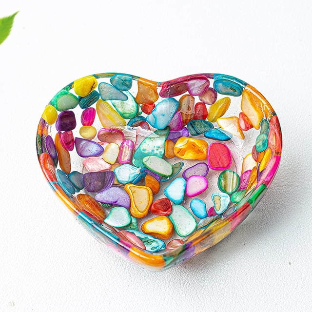 CQCYD Heart Shaped Resin Bowl, Transparent Jewelry Dish, Decorative Organizer For Rings Earrings, Beautiful Patterned Craft Display, Valentine's Day Gift