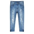 thumbnail image 1 of Kidscool Space Kids Pleated Ripped Holes Elastic Band Inside Water Washed Jeans,Blue,13-14 Years, 1 of 5
