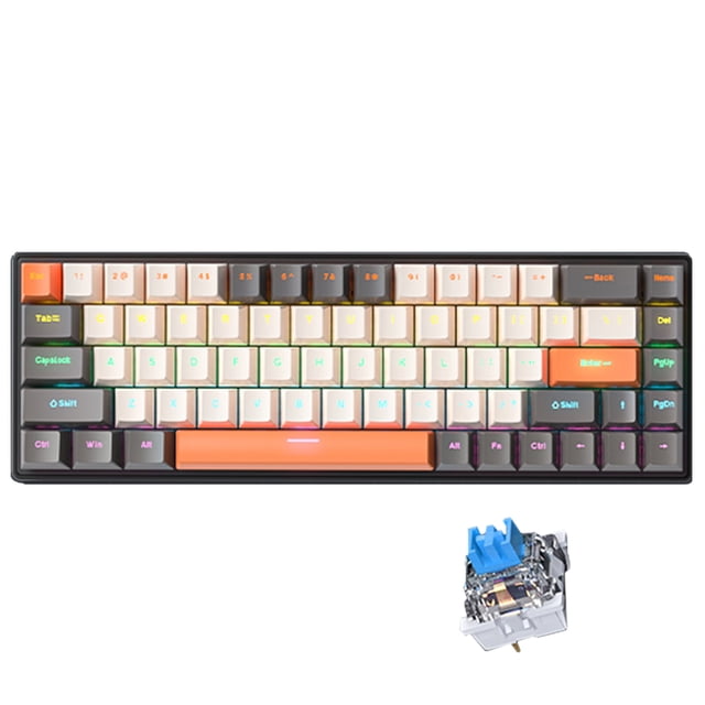 Graflsoa 68-Key GK-690 Mechanical Keyboard with Blue Switch, Gray & Yellow & Orange Mix, RGB Backlight, USB-C, Compact Design