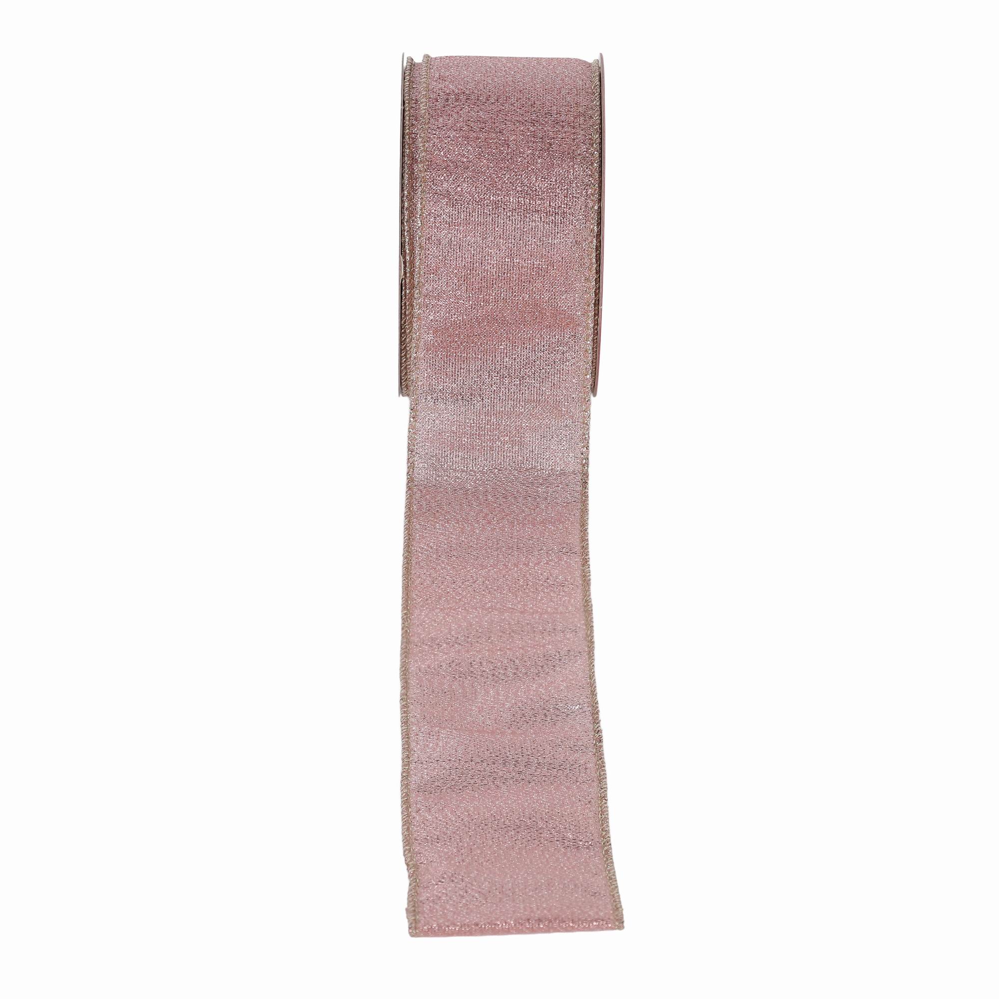 HOLIDAY TIME Dusty Rose Sheer Wired Fabric Ribbon with Glitter Gold Edge, 2.5 Inch, Holiday Decor Ribbons & Bows