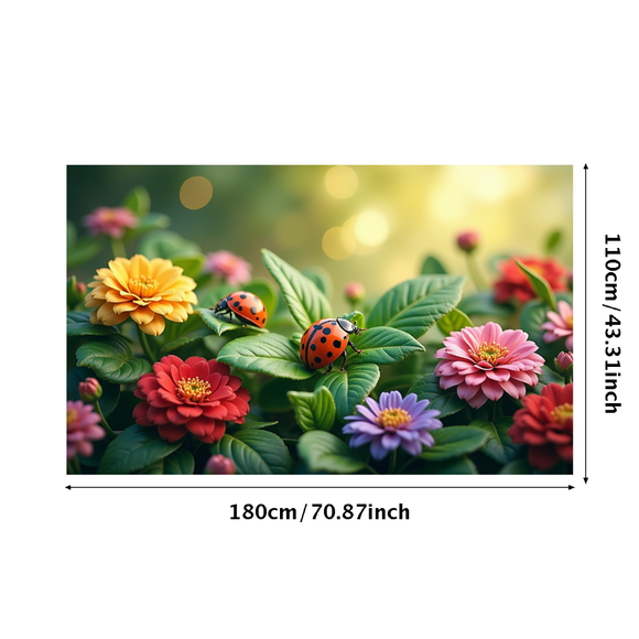 Nature Themed Backdrop Banner with Colorful Flowers and Ladybugs Perfect for Garden Wedding Birthday Party Event Decoration Indoor Outdoor Photography
