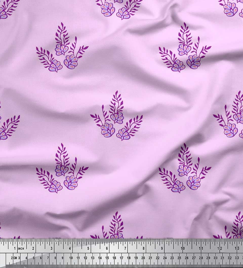 Soimoi Moss Georgette Fabric Leaves & Floral Block Print Fabric by Yard 42 Inch Wide