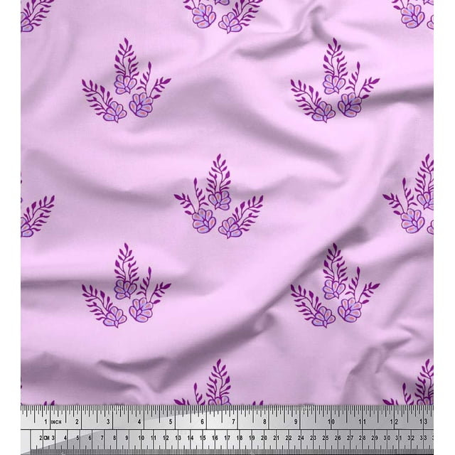 Soimoi Satin Silk Fabric Leaves & Floral Block Fabric Prints by Yard 42 Inch Wide