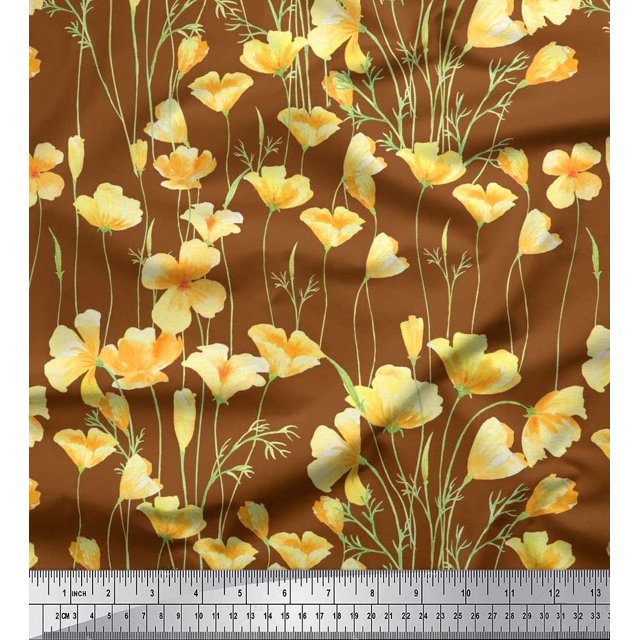 Soimoi Poly Georgette Fabric Buttercup Floral Printed Craft Fabric by The Yard 52 Inch Wide