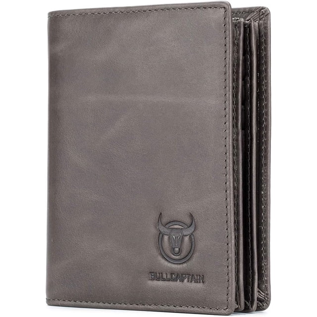 BULLCAPTAIN Large Capacity RFID Blocking Genuine Leather Wallet Black QB-027