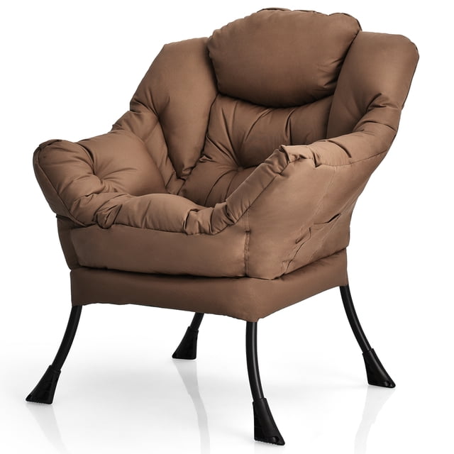 Costway Fauteuil de Repos Moderne en Tissu Polyester Fauteuil une Place avec Poche Latérale Brun