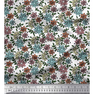 Soimoi Rayon Fabric Leaves & Floral Block Decor Fabric Printed Yard 56 Inch Wide