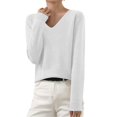 thumbnail image 2 of Timegard Womens Sweaters V Neck Knit Pullover Fall Winter Casual Fitting Comfy Long Sleeve Bottom Tops, 2 of 5