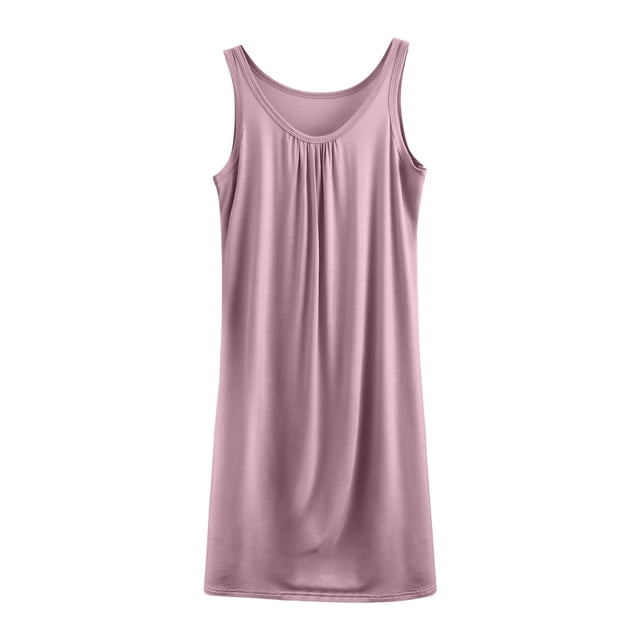 Wdfiry Nuisette pour Femmes en Modal Grande Taille Sans Manches Débardeur Robe de Nuit Couleur Unie Décontractée Froncée Longue Robe de Nuit Tenue d'Intérieur