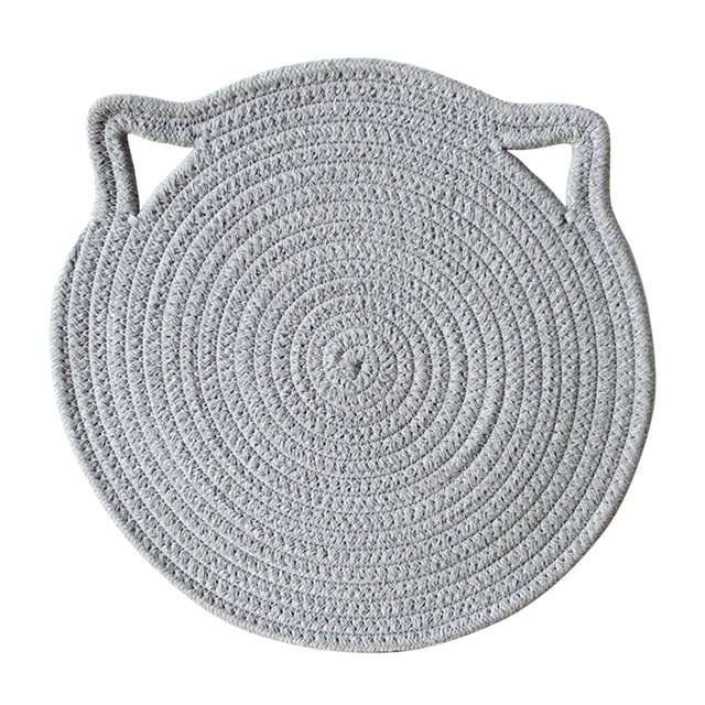 Matoen12 Heat Resistant Table Place Mats, Cotton Rope Cup Bowl Mat Absorbent Place Mat, Cute Cat Home Decor Quick Drying Woven Placemats for Dining Coffee Table, 1PC, 7.1"x7.1", Gray, Round