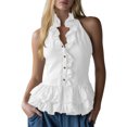 thumbnail image 2 of Uootdi Women's Tops Halter Neck Sleeveless Ruffle Trim Tops Party Occasion Lightweight Flowy Cut Comfortable Silhouette Tops Gift, 2 of 6