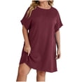 thumbnail image 1 of Ersazi Robe Maxi à Manches Longues Grande Taille pour Femmes, Coupe Ample, Col Rond, Robe d'Été à Manches Courtes en Coton et Lin en Liquidation, Bourgogne, TG, 1 of 9