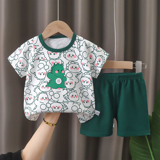 Shorts en Coton pour Garçons Ensemble Deux Pièces Été Coton Imprimé T-Shirt à Manches Courtes Col Rond + Shorts