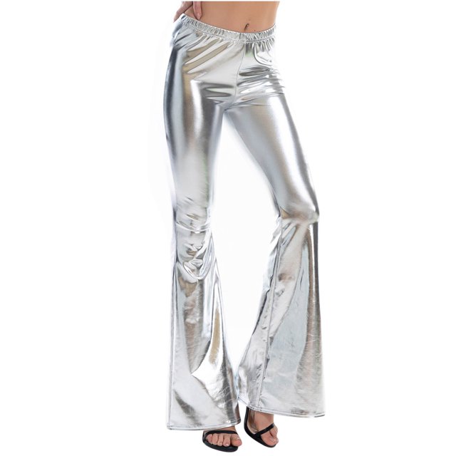 Pantalon à Taille Élastique pour Femmes Pantalon Évasé Style Boîte de Nuit pour Femmes Pantalon Moulant Micro Extensible Multicolore Pantalon Taille Haute pour Femmes Pantalon pour Femmes à Taille Élastique