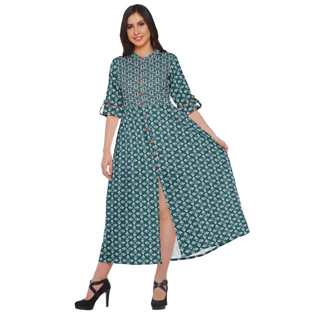 Moomaya Robe Kurti d'Été à Manches Courtes Imprimée, Tunique Ligne A pour Femmes