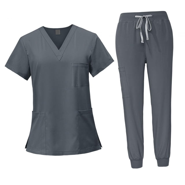 Nursing Scrub Set Nurse Work Clothes Short Sleeves Soft Top and Pants Outfit for S