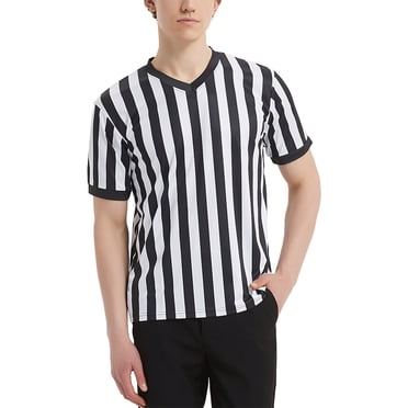 TOPTIE Chandail d'Arbitre de Hockey pour Homme, Chandail Officiel à Manches Courtes à Col en V Rayé pour Arbitre, TG