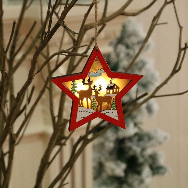 Christmas Tree Small with Lights Christmas Tree Pendants Wooden Colored Luminous Small Pendants Christmas Tree Ornaments Small Christmas Tree with Lights Wooden Christmas Tree Ornaments