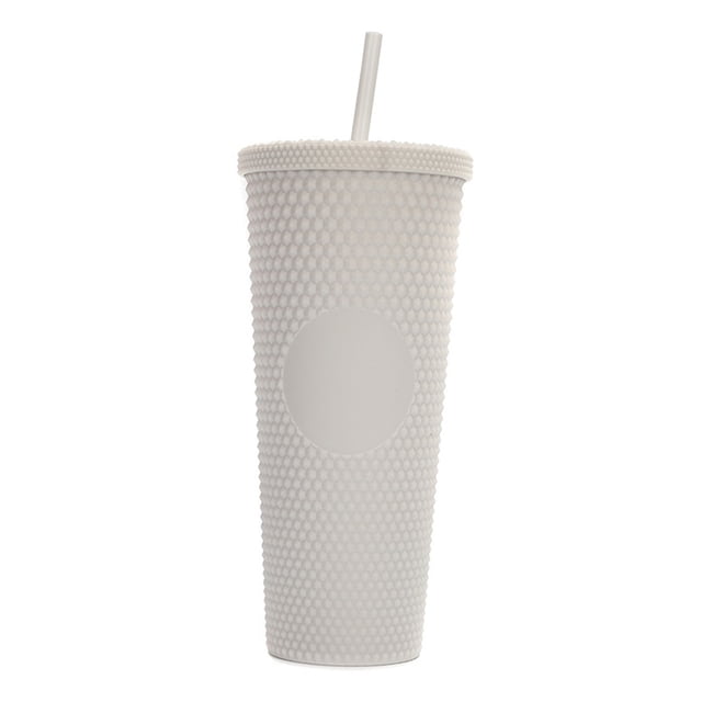 710ML24OZ Large Capacity Water Cup Fully Studded Matte Tumbler Reusable Cup with Wide Opening Leak-Proof Lid Straw