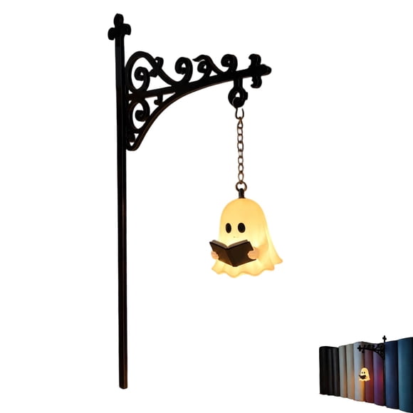 Ovzne Ghost Bookshelf Light, Cute Reading Ghost Shelf Sitter, Gothic Hanging LED Book Nook Lamp, Tool-Free Indoor Desk Nightlight Decor