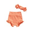thumbnail image 1 of Xingqing Infant Baby Girls Bloomers Diaper Cover High Waist Elastic Ruffle Shorts Solid Color Underwear Headbands Set, 1 of 7