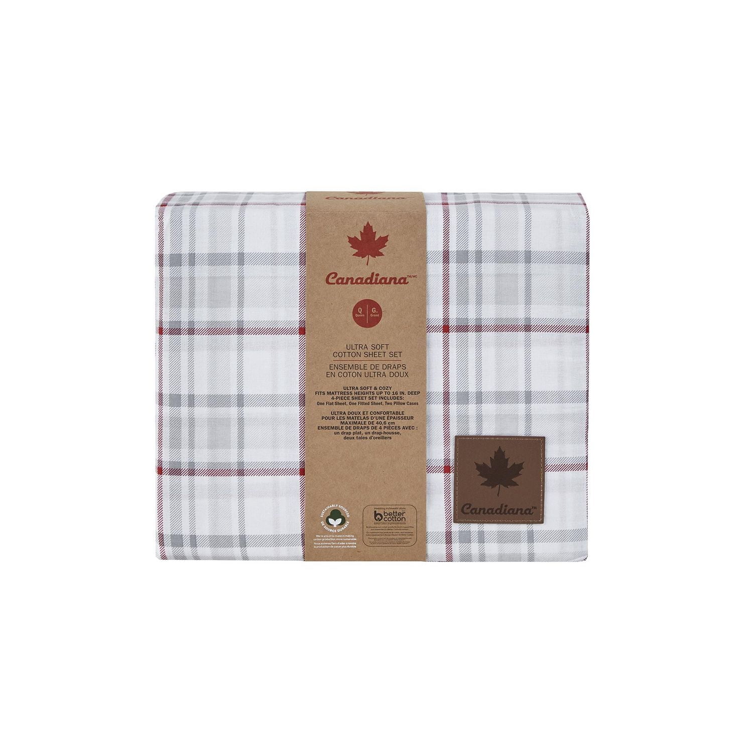 4 pièce Ensemble de Draps en Coton Ultra Doux Canadiana