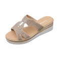 thumbnail image 1 of Platform Sandals Women Slide Wedge Rhinestone Soft Sole Non Slip Beach Summer Slide Sandals Beige, 1 of 8