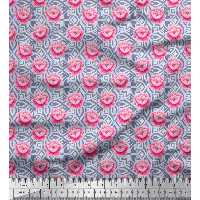 Soimoi Poly Georgette Fabric Stripe & Rose Floral Print Fabric by The Yard 42 Inch Wide