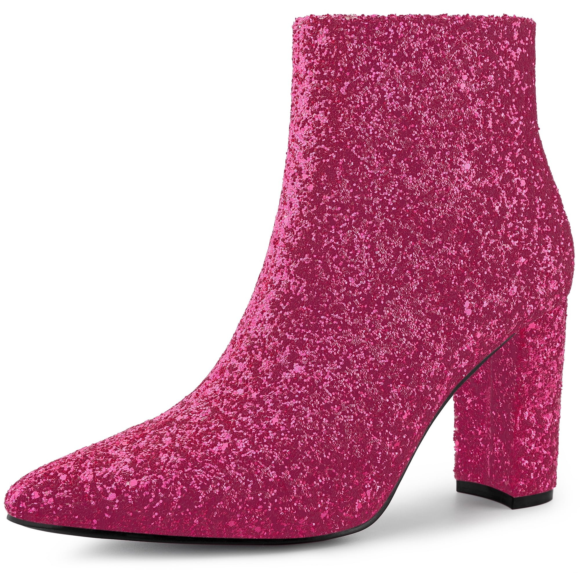 Unique Bargains Bottines Chelsea à Paillettes pour Femmes à Bout Pointu à Talon Bloc