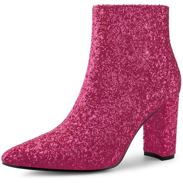 Unique Bargains Bottines Chelsea à Paillettes pour Femmes à Bout Pointu à Talon Bloc