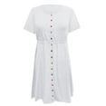 thumbnail image 4 of fartey Womens Button Down Dress Summer 2025 Solid Color Tunic Pleated Mini Dresses Lounge V Neck Short Sleeve Sundresses, 4 of 5