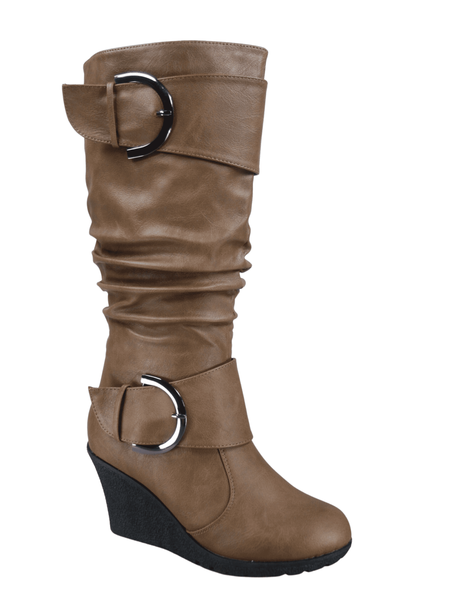 Bottes Mode pour Femmes à Fermeture Éclair Hauteur Genou, Talon Compensé Décontracté, Chaussures d'Hiver ( Cognac, 5.5 )