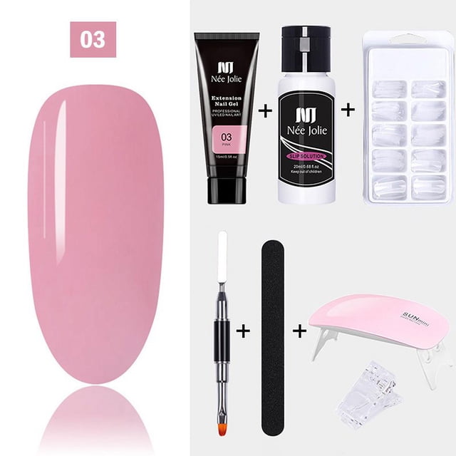 Kit de Gel à Ongles en Poly Extension 7 Pcs Tout pour Manucure Kit de Construction Rapide Vernis Gel
