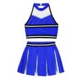 thumbnail image 2 of Xnihocha Girls Classic Cheerleading Team Uniform Mesh Splice Crop Top with Pleated Boxer Skirts Rooter Stage Suit Royal Blue 16, 2 of 5
